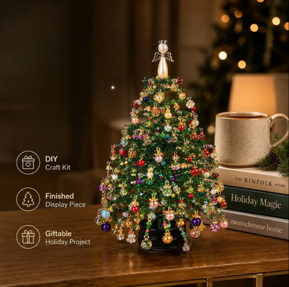 DIY Perlenbaum mit LED Lichterkette und Kristallperlen