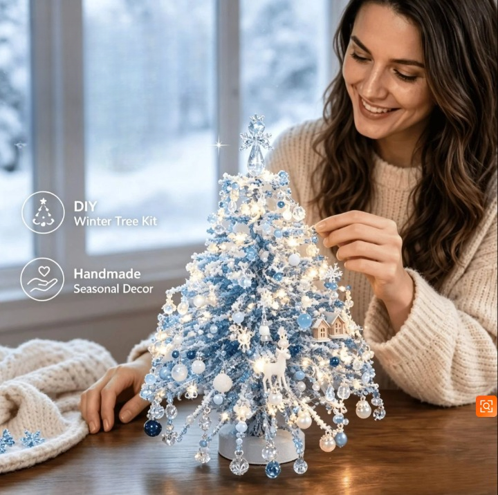 DIY Perlenbaum mit LED Lichterkette und Kristallperlen
