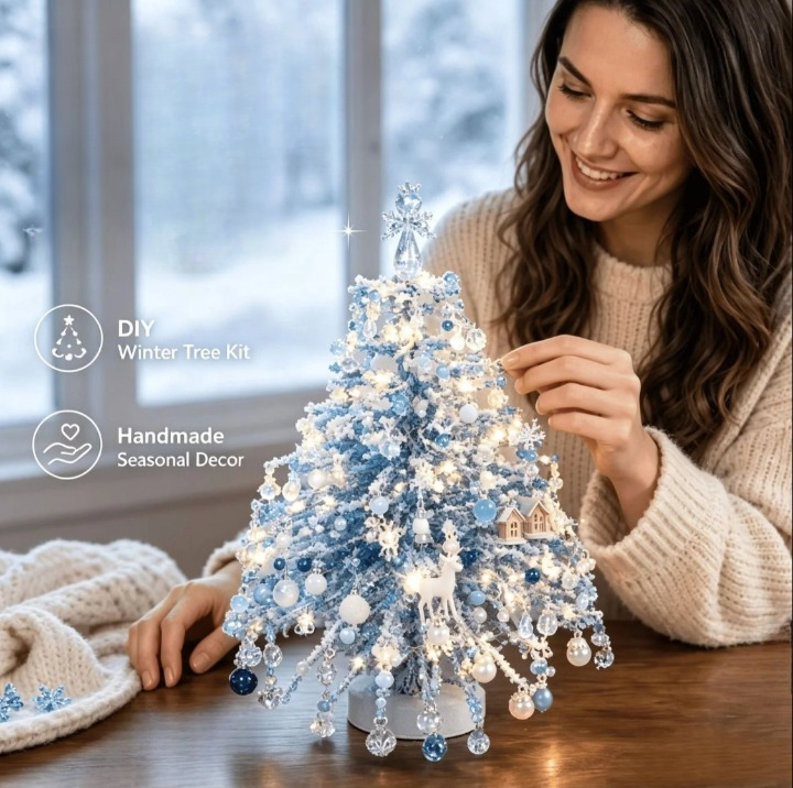 DIY Perlenbaum mit LED Lichterkette und Kristallperlen