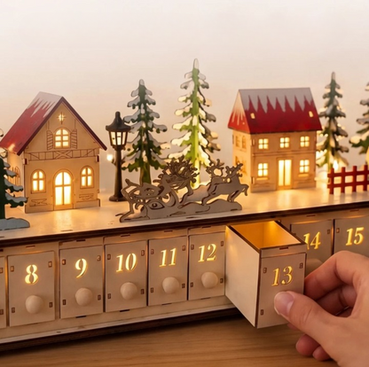 Adventskalender Weihnachtsdorf aus Holz mit LED