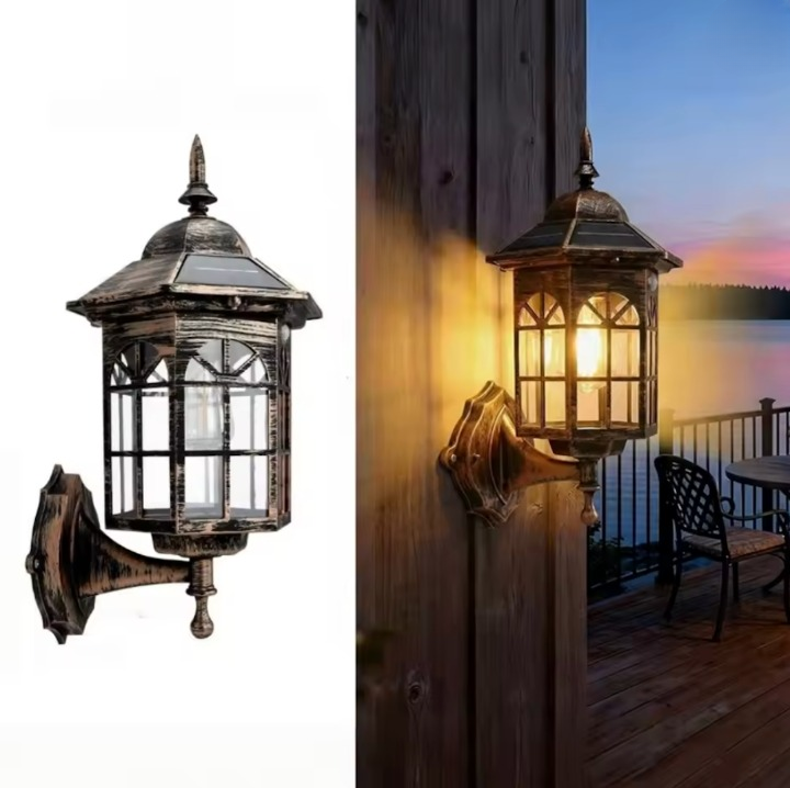 Solarbetriebene Wandlaterne mit Glühfadenlampe