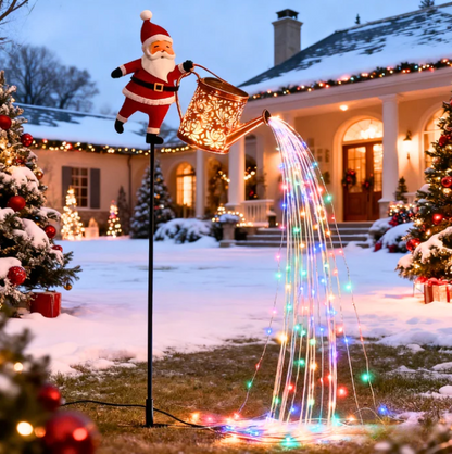 Weihnachtsmann-Gartenstecker bei Dunkelheit