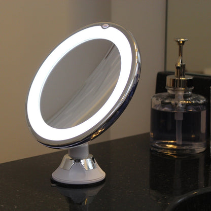 Schminkspiegel mit Licht | 10-fache Vergrößerung | LED-Ring, 360° drehbar | GlowMirror