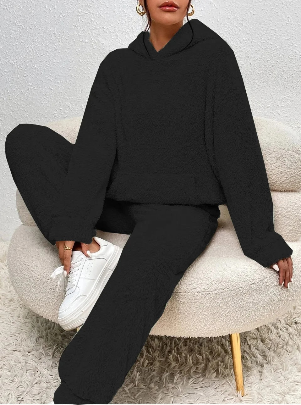 Ultra-bequemer Teddy Hausanzug mit Kapuze – Lana