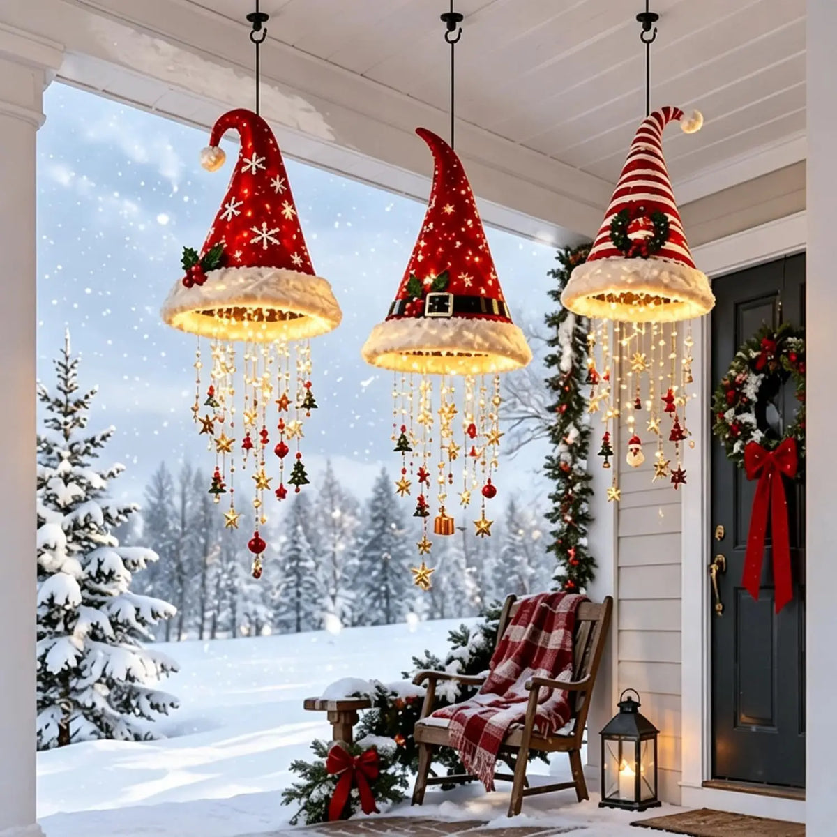LED-Hängeleuchte in Weihnachtsmützenform