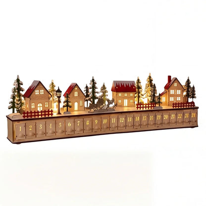 Adventskalender Weihnachtsdorf aus Holz mit LED