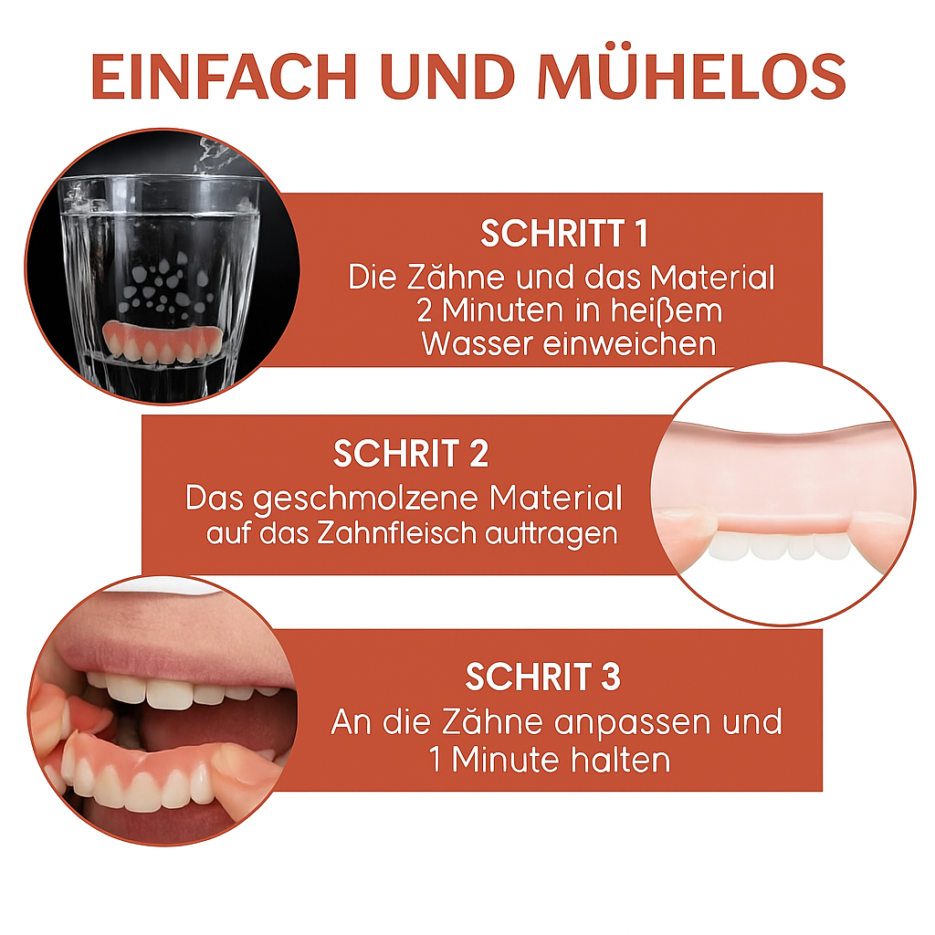 Sofortiger Komfort & sicheres Lächeln | SiliconeAdjust™ Zahnersatz-Kit