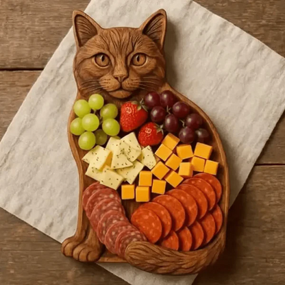 Servierbrett Katze aus Massivholz