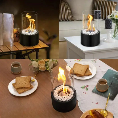 FlammenKlar™ | Tischfeuer Laterne – Echtes Flammenlicht, Glaszylinder & wetterfester Stahl