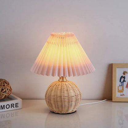 Tischlampe Rattansockel Rosa