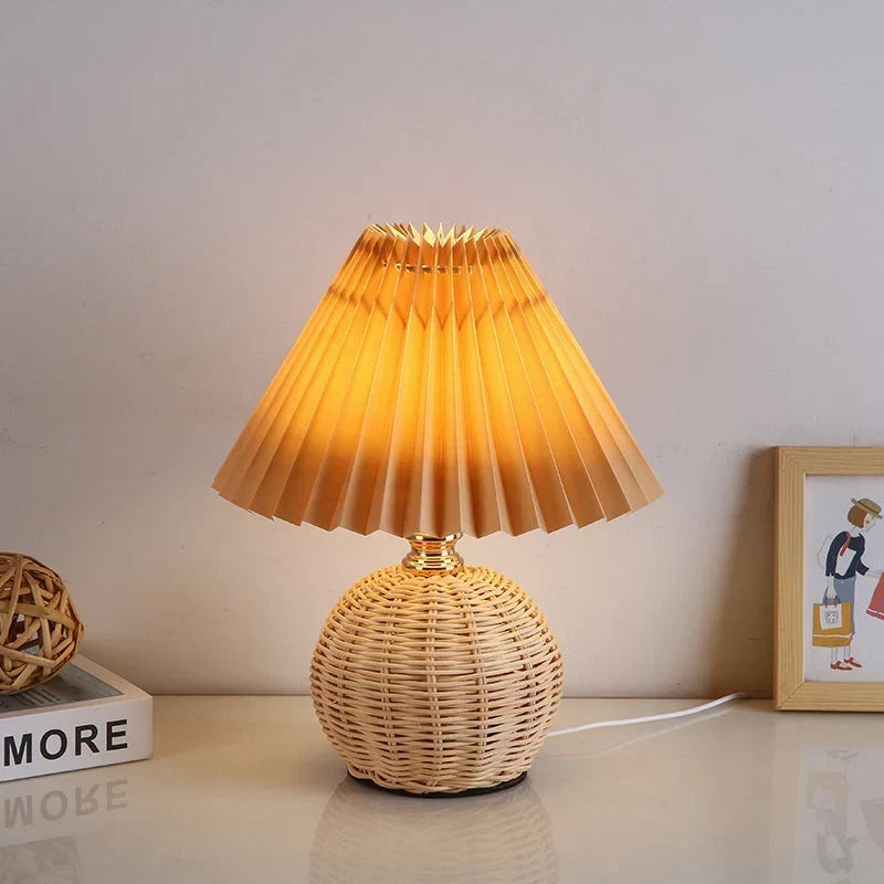 Tischlampe Rattansockel Kaffee