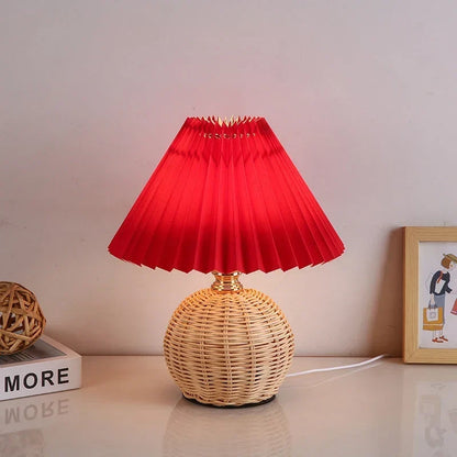 Tischlampe Rattansockel Rot