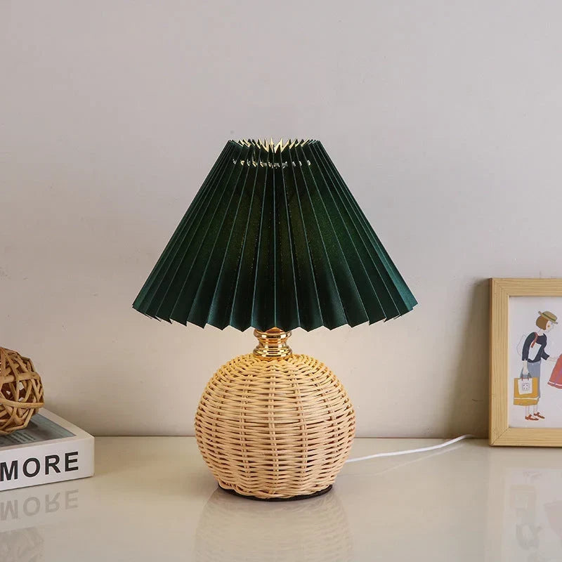 Tischlampe Rattansockel Grün