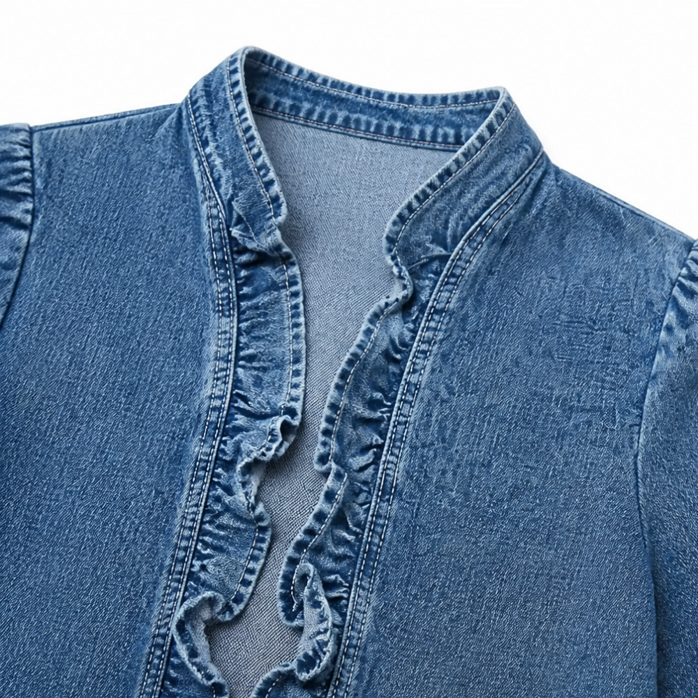 Maelyn™ – Feminine Jeansjacke mit Rüschen – Fällt weich, statt kastig zu sitzen