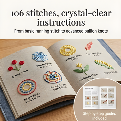 Stickbuch Komplettset mit 106 Stickstichen und Zubehör