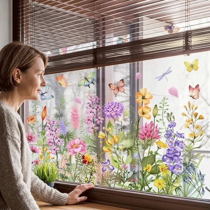 BloomVista™ | Fensteraufkleber | Wildblumen & Schmetterlinge, wiederverwendbar & rückstandsfrei