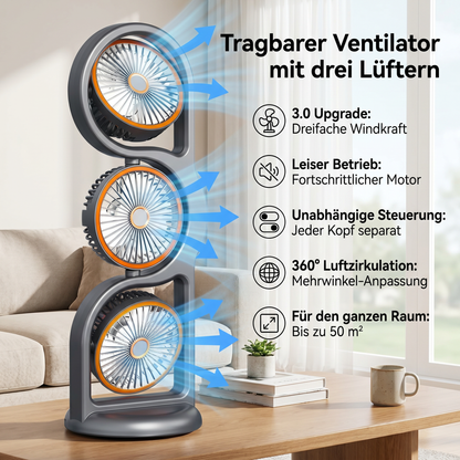 Leiser Ventilator mit 3 Köpfen – Kühlt den ganzen Raum, nicht nur einen Fleck