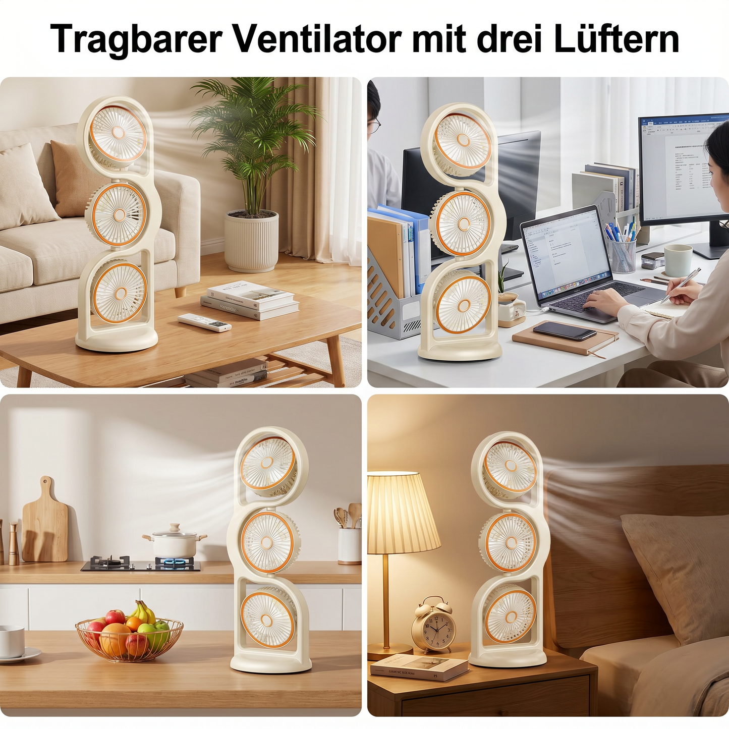 Leiser Ventilator mit 3 Köpfen – Kühlt den ganzen Raum, nicht nur einen Fleck