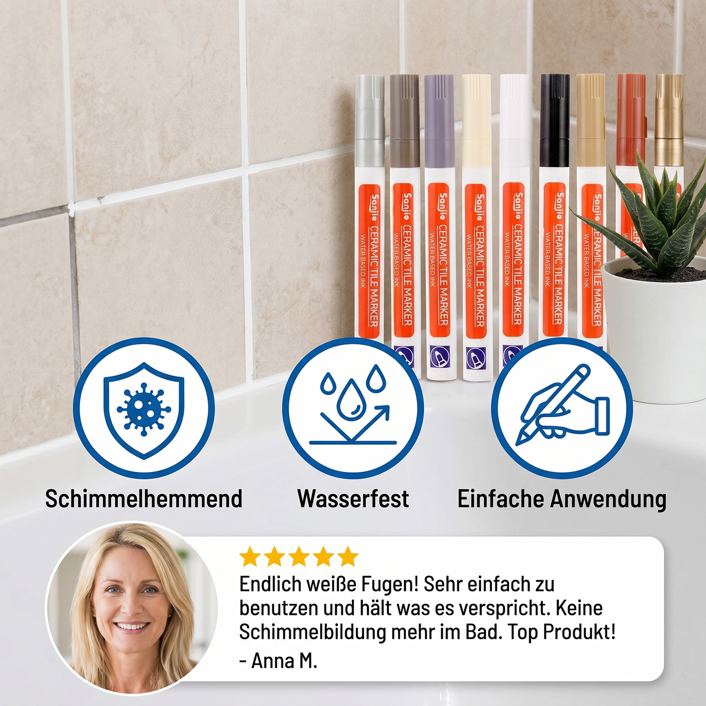2+2 GRATIS | Schimmelhemmender und wasserfester Fugenstift für Fliesen