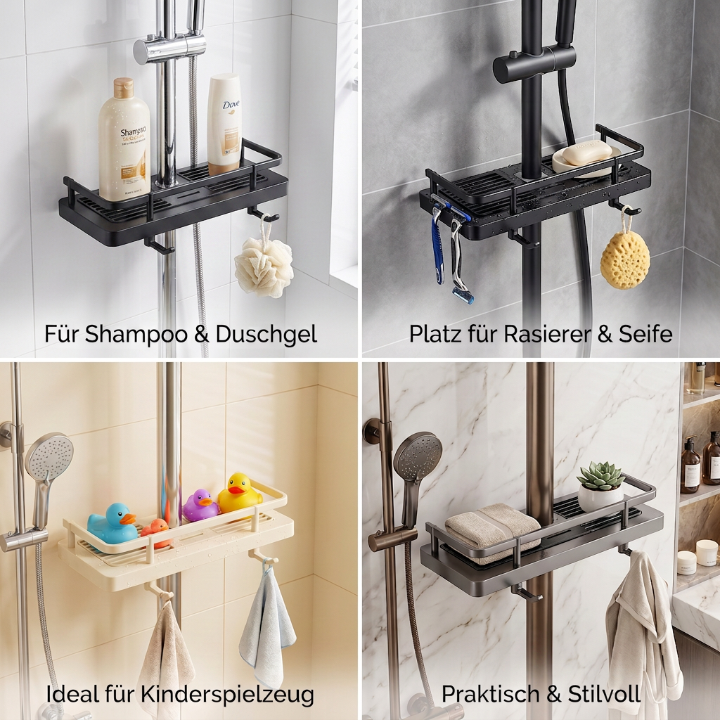 Höhenverstellbare Duschstange mit Ablage für's Bad