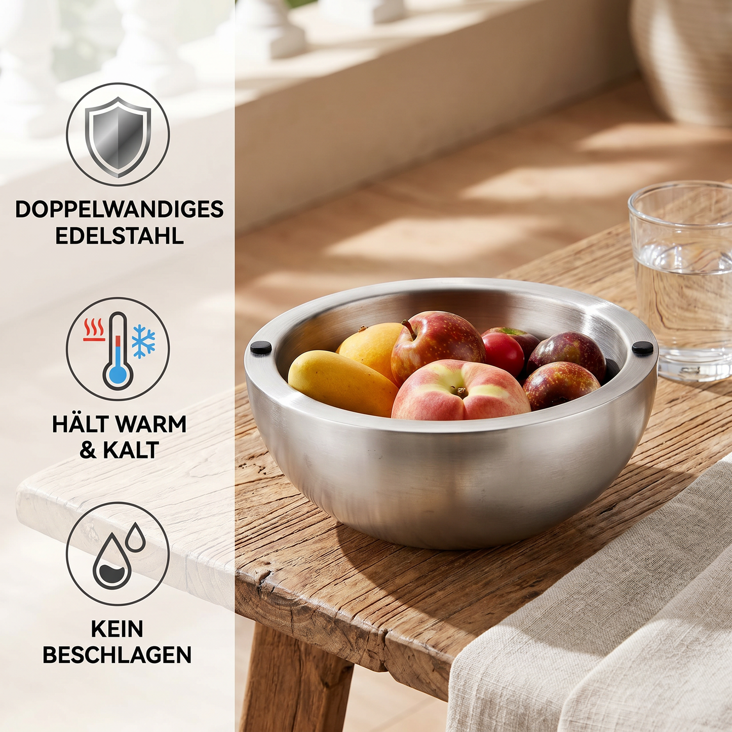 Edelstahl-Schüssel doppelwandig – Kaltes bleibt kalt, Warmes bleibt warm