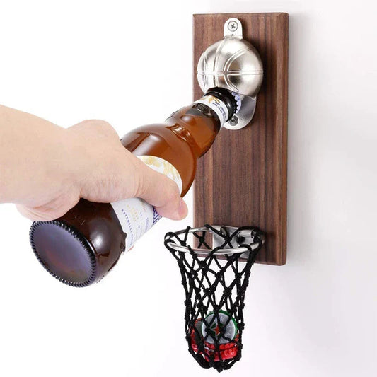 Wand-Flaschenöffner Basketball mit Auffangnetz