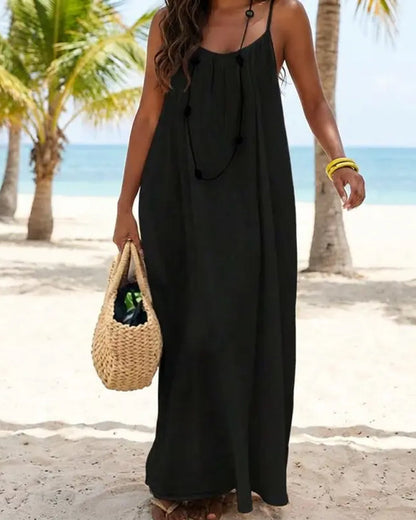 Rückenfreies Baumwoll-Sommerkleid mit Spaghettiträgern | Leicht & einfarbig | Perfekt für Strand, Urlaub & Zuhause