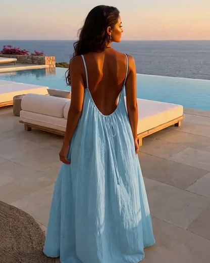 Rückenfreies Baumwoll-Sommerkleid mit Spaghettiträgern | Leicht & einfarbig | Perfekt für Strand, Urlaub & Zuhause