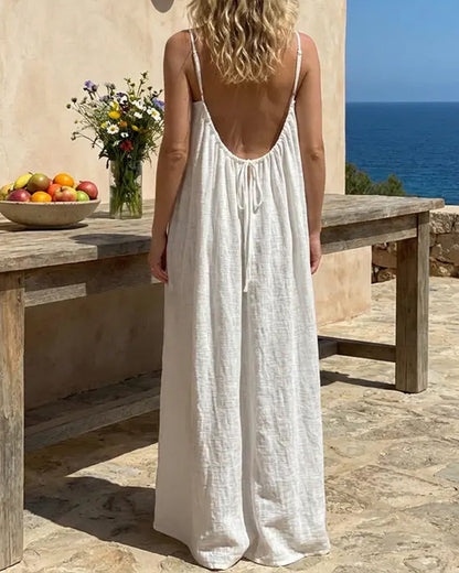 Rückenfreies Baumwoll-Sommerkleid mit Spaghettiträgern | Leicht & einfarbig | Perfekt für Strand, Urlaub & Zuhause