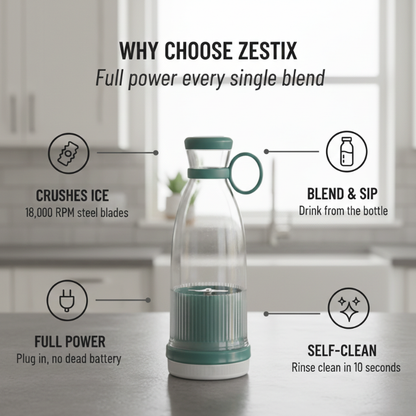 Zestix Tragbarer Mixer | 18.000 U/min, Selbstreinigender Mixer-Becher