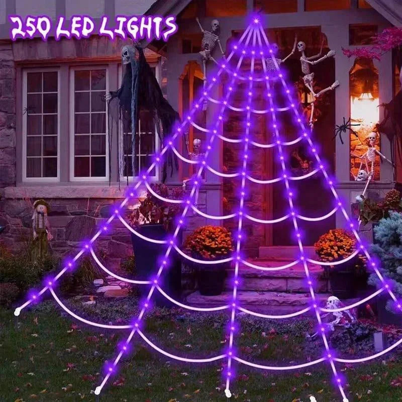 Halloween Spinnennetz LED Lichterkette 5 m mit Fernbedienung