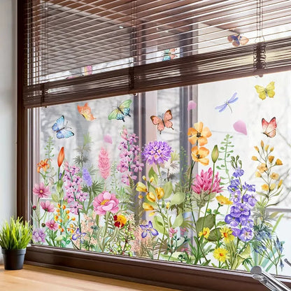 BloomVista™ | Fensteraufkleber | Wildblumen & Schmetterlinge, wiederverwendbar & rückstandsfrei