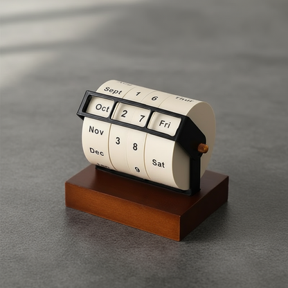 RetroTurn™ – Mid-Century Drehbarer Perpetual-Schreibtischkalender