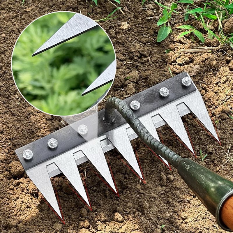 IronBloom™ | Gartenrechen aus Carbonstahl – Unkrautentferner, 5–8 Zähne, robust & rostfrei
