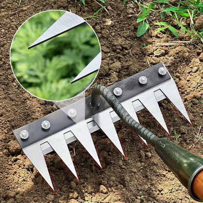 IronBloom™ | Gartenrechen aus Carbonstahl – Unkrautentferner, 5–8 Zähne, robust & rostfrei