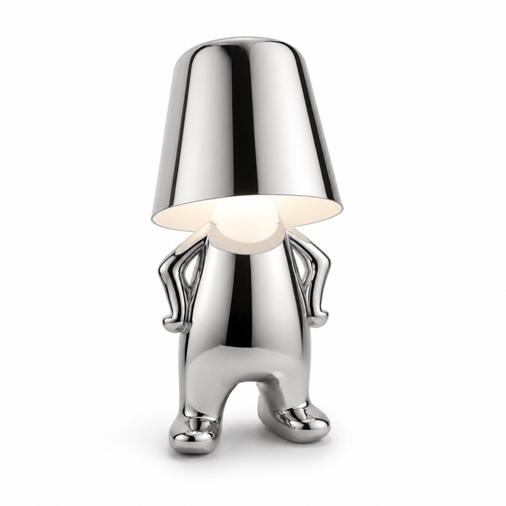 LED Schreibtischlampe Denker Figur in Gold oder Silber