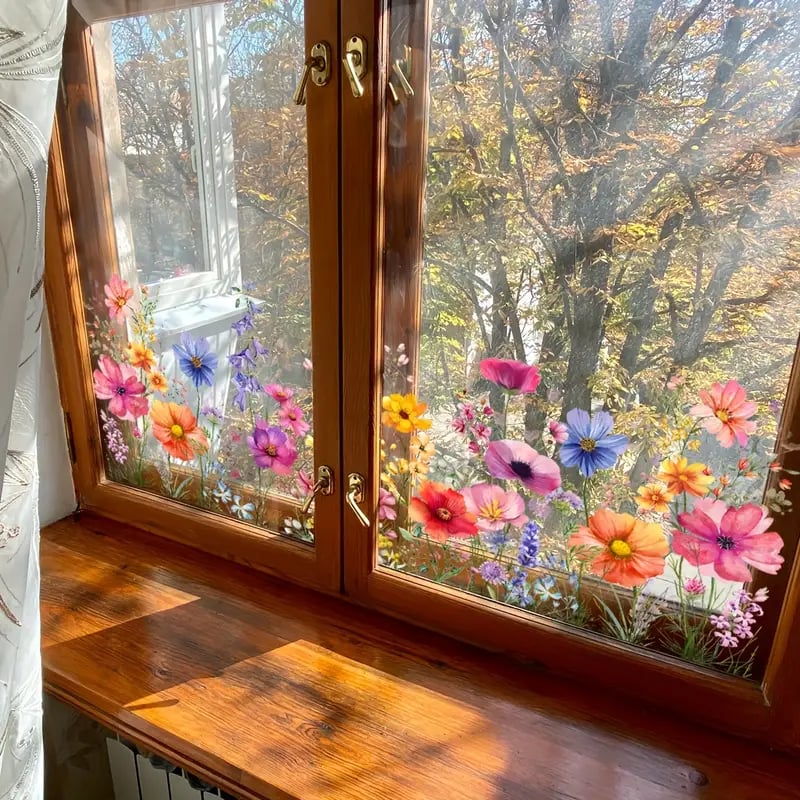 BloomVista™ | Fensteraufkleber | Wildblumen & Schmetterlinge, wiederverwendbar & rückstandsfrei