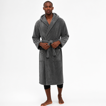 Herren Bademantel mit Kapuze aus Plüsch Fleece