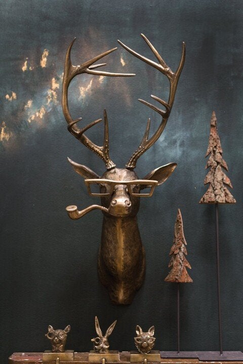 Tierkopf-Wanddeko aus Kunstharz – handbemalt