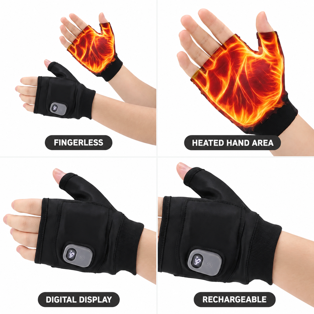 Beheizbare Fingerlose Handschuhe mit Temperaturanzeige