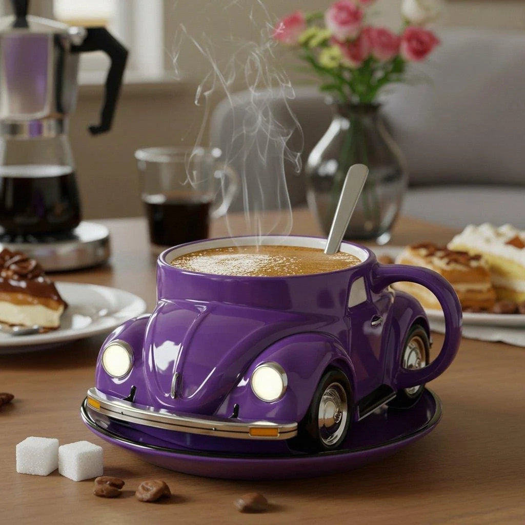 Retro-Auto Kaffeebecher lila