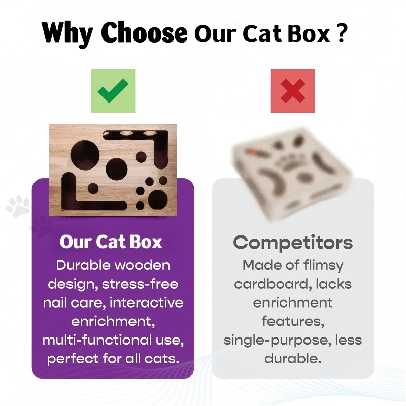 PawPlay™ | Holz-Katzen-Puzzlebox – Beschäftigung mit Leckerlies & natürlicher Krallenpflege