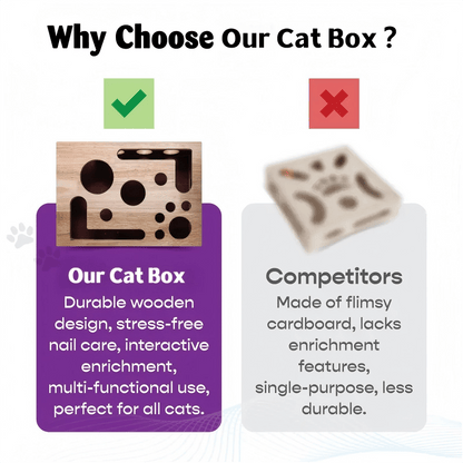 PawPlay™ | Holz-Katzen-Puzzlebox – Beschäftigung mit Leckerlies & natürlicher Krallenpflege