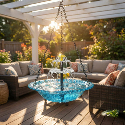 AquaBloom™ | Solar Hängebrunnen – Vogeltränke mit 2-Stufen Wasserspiel