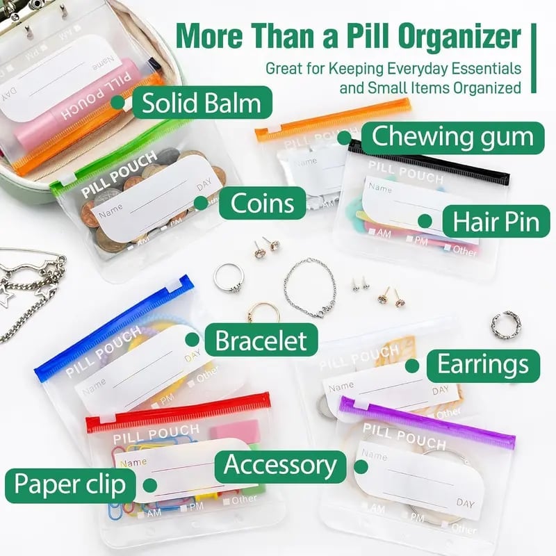 Tabletten-Organizer mit 14 Beuteln im Kunstleder-Etui