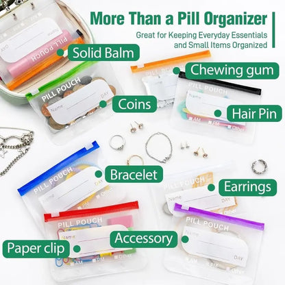 Tabletten-Organizer mit 14 Beuteln im Kunstleder-Etui