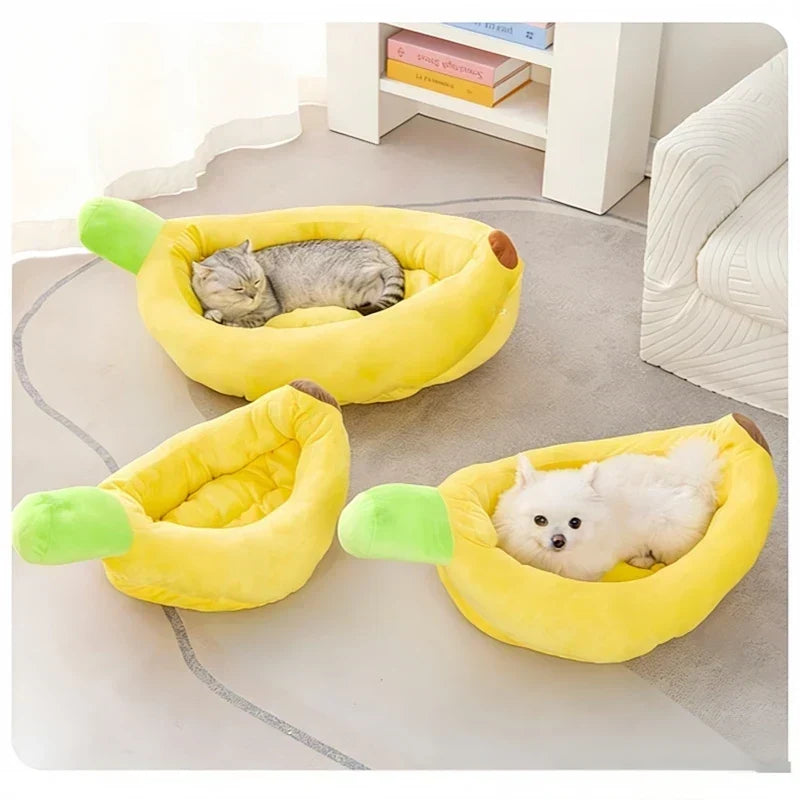 Katzenbett in Bananenschalenform – weiches Plüsch-Kuschelbett für Katzen