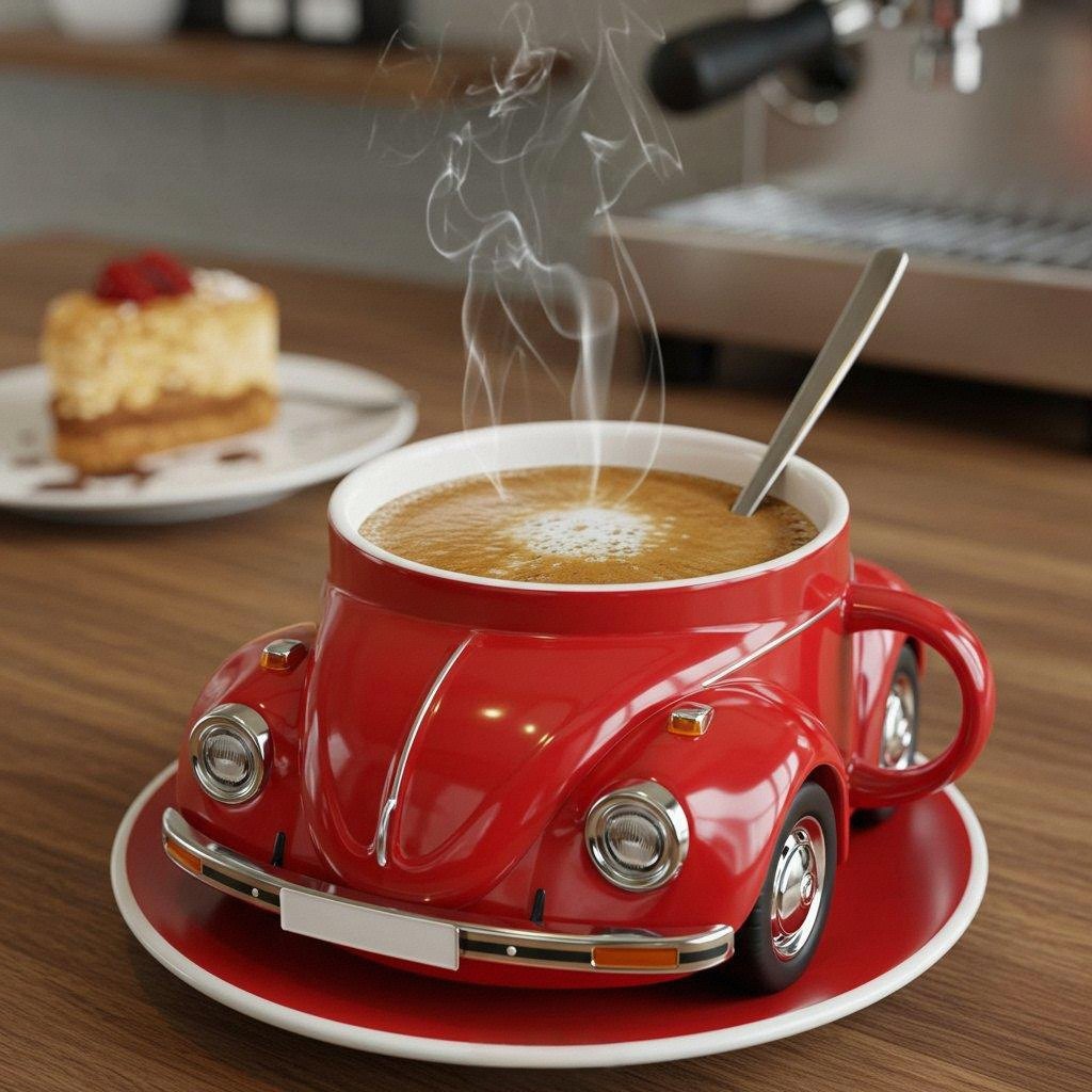 Retro-Auto Kaffeebecher rot