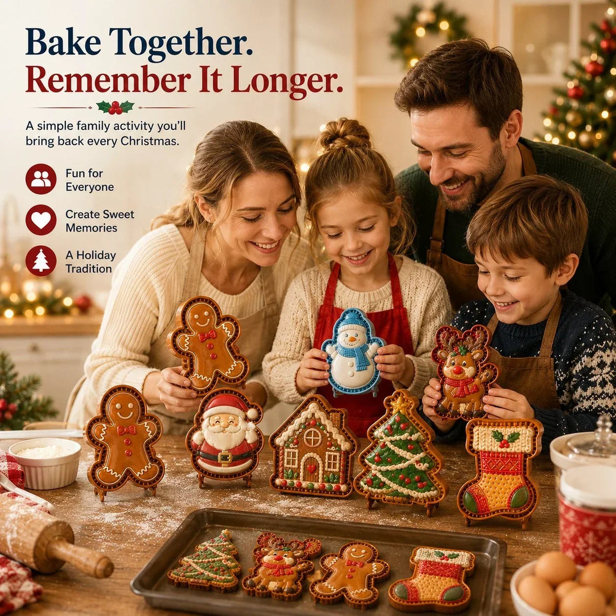 Weihnachts-Mini-Kuchenform mit 9 Motiven aus transparentem PET – wiederverwendbar, spülmaschinenfest