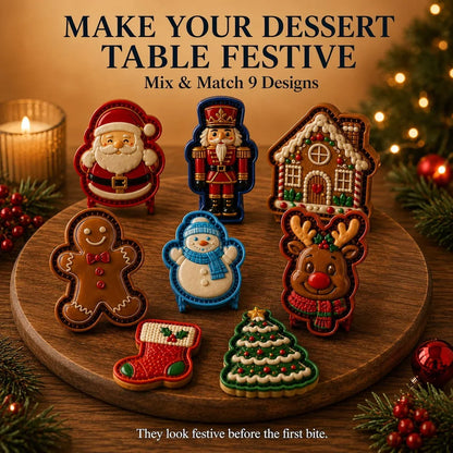 Weihnachts-Mini-Kuchenform mit 9 Motiven aus transparentem PET – wiederverwendbar, spülmaschinenfest